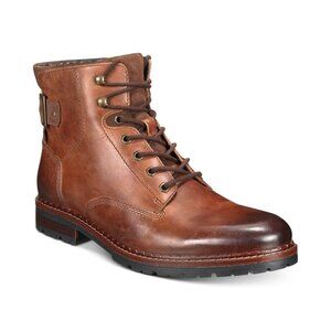 Alfani Men's Syd Brown Leather Casual Boots N1186 Size 11 Side Zip Old Money